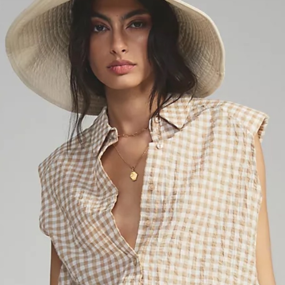 Gingham Button Front Top